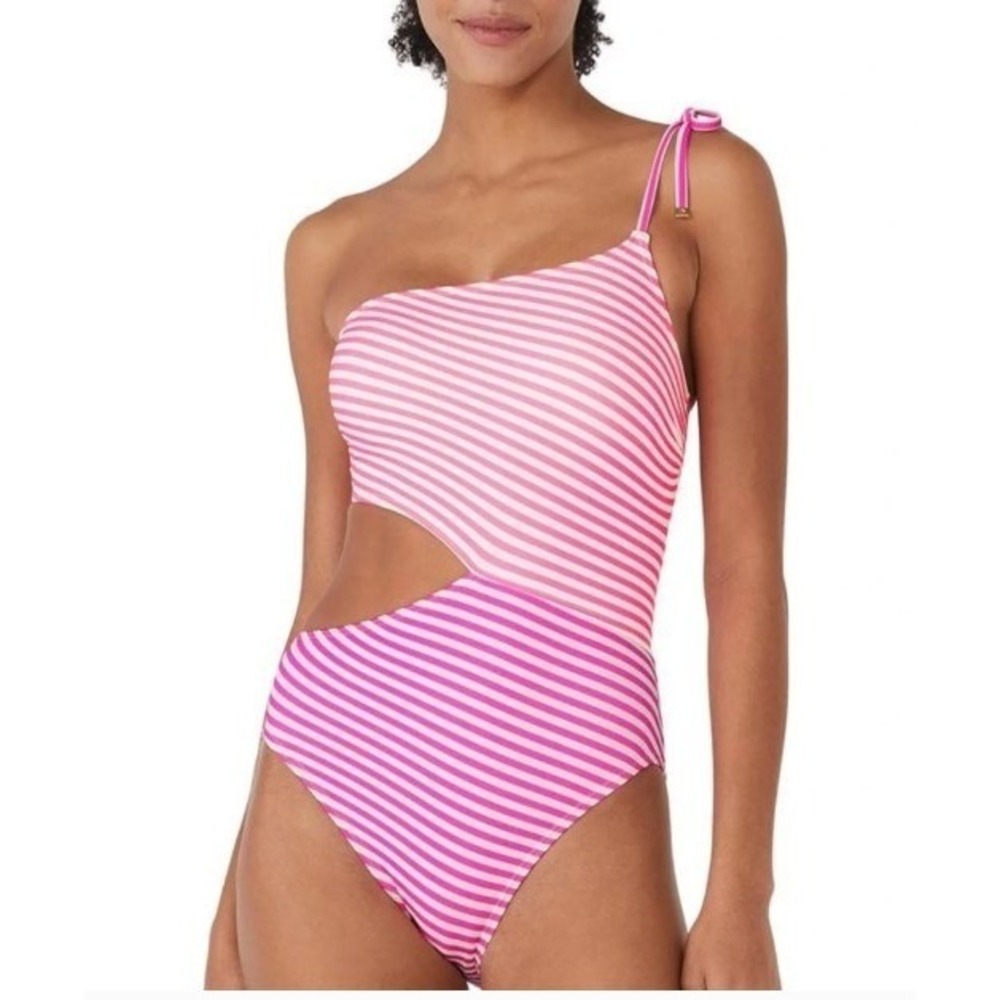 Kate‎ Spade One Shoulder One Piece Swimsuit XL Ringmaster Stripe NWT Cutout
